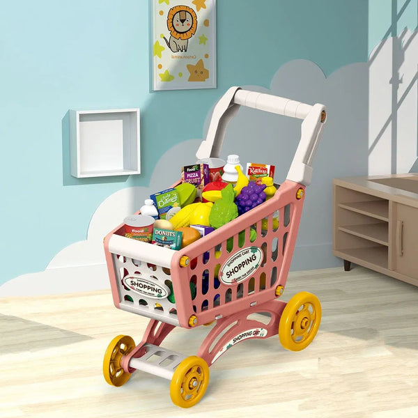 Little Story Role Play Market Shopping Cart Toy Set (Pink, 56 Pcs)